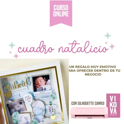 VIKOVA DESIGN Plantillas Digitales de Papeleria Creativa Curso de Cuadro Natalicio con Cameo