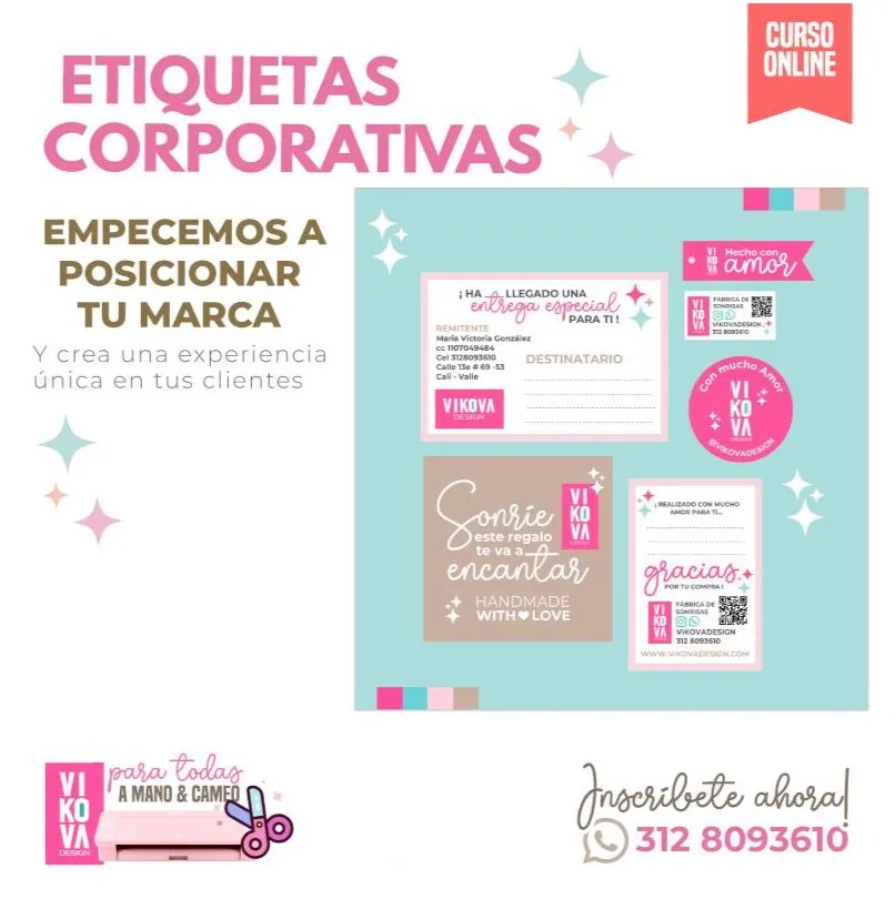 VIKOVA DESIGN Plantillas Digitales de Papeleria Creativa Curso de etiquetas corporativas