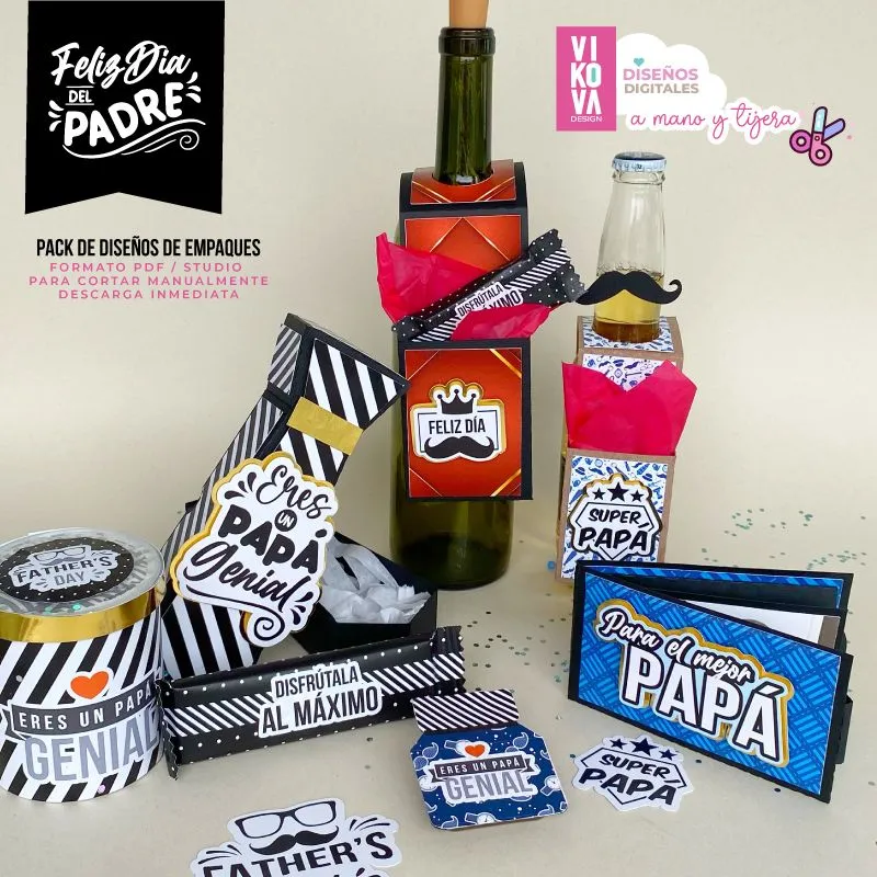 VIKOVA DESIGN Plantillas Digitales de Papeleria Creativa Empaques para el Dia del Padre para tijeras