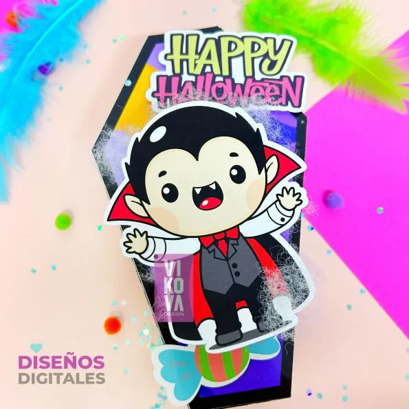 VIKOVA DESIGN Plantillas Digitales de Papeleria Creativa Plantilla de caja dulcera Ataud de halloween