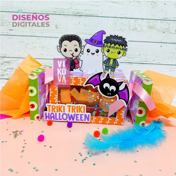 VIKOVA DESIGN Plantillas Digitales de Papeleria Creativa Plantilla de caja dulcera de Halloween