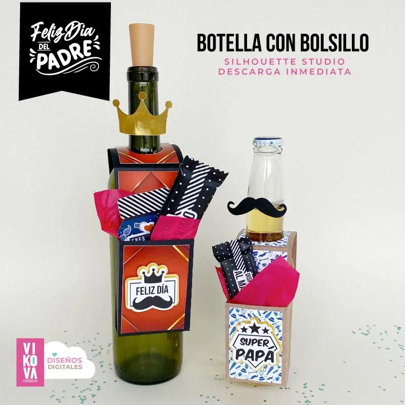 VIKOVA DESIGN Plantillas Digitales de Papeleria Creativa Plantilla de empaque colgante para botellas