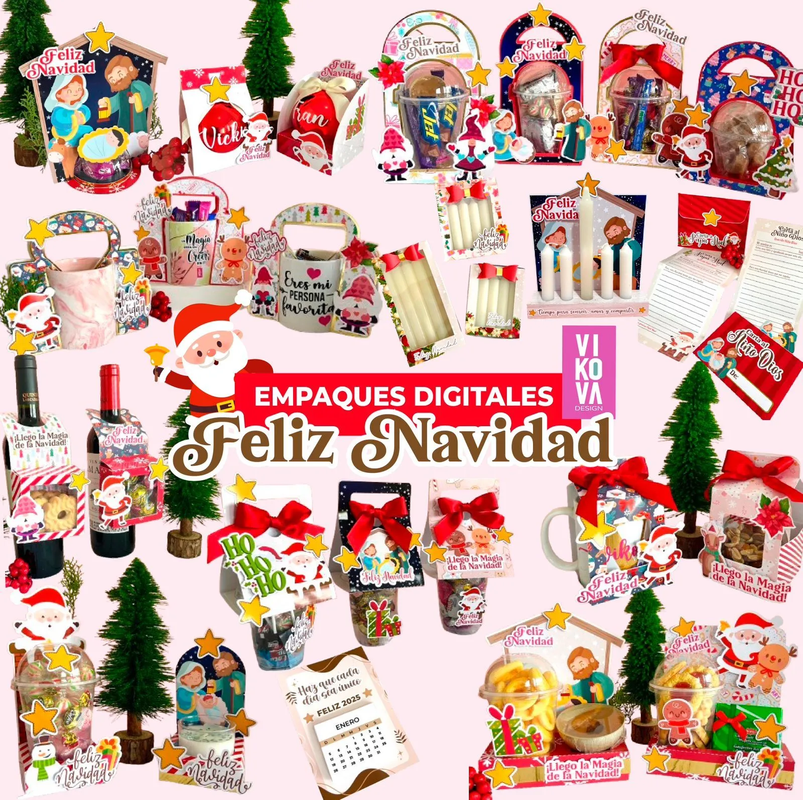VIKOVA DESIGN Plantillas Digitales de Papeleria Creativa Plantilla de empaques de navidad