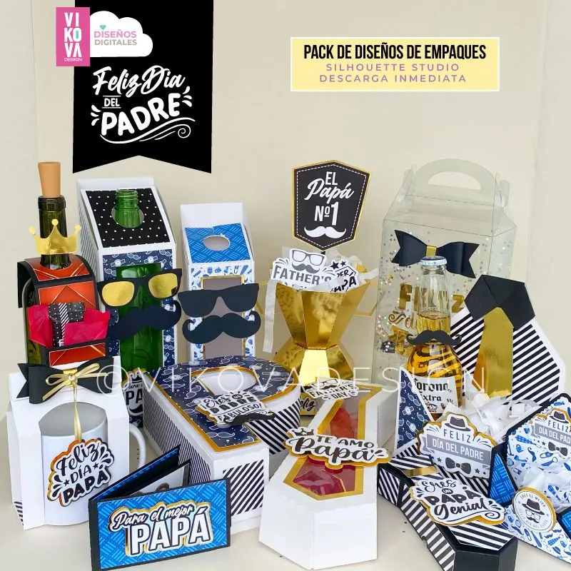 VIKOVA DESIGN Plantillas Digitales de Papeleria Creativa Plantilla de empaques para el Dia del Padre 3D
