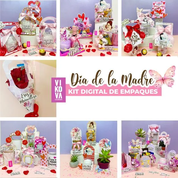 VIKOVA DESIGN Plantillas Digitales de Papeleria Creativa Plantillas Kit de empaques para detalles de mujeres