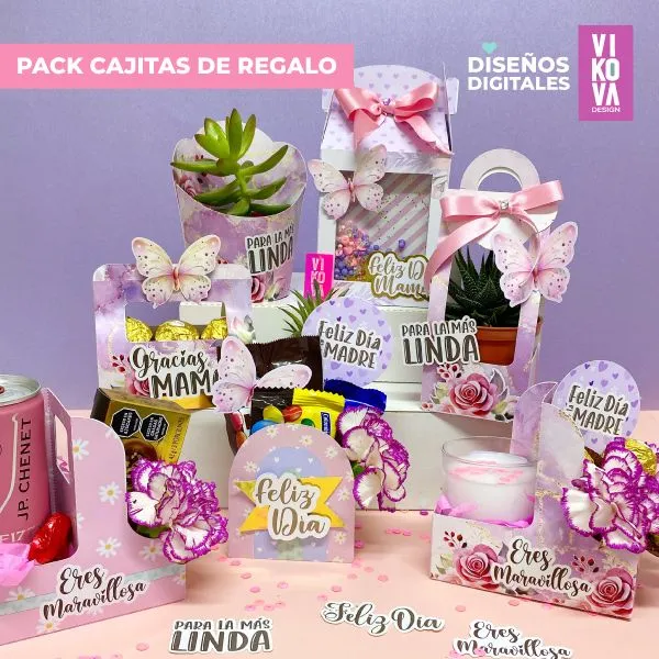 VIKOVA DESIGN Plantillas Digitales de Papeleria Creativa Plantillas de cajas dulceras para mujeres