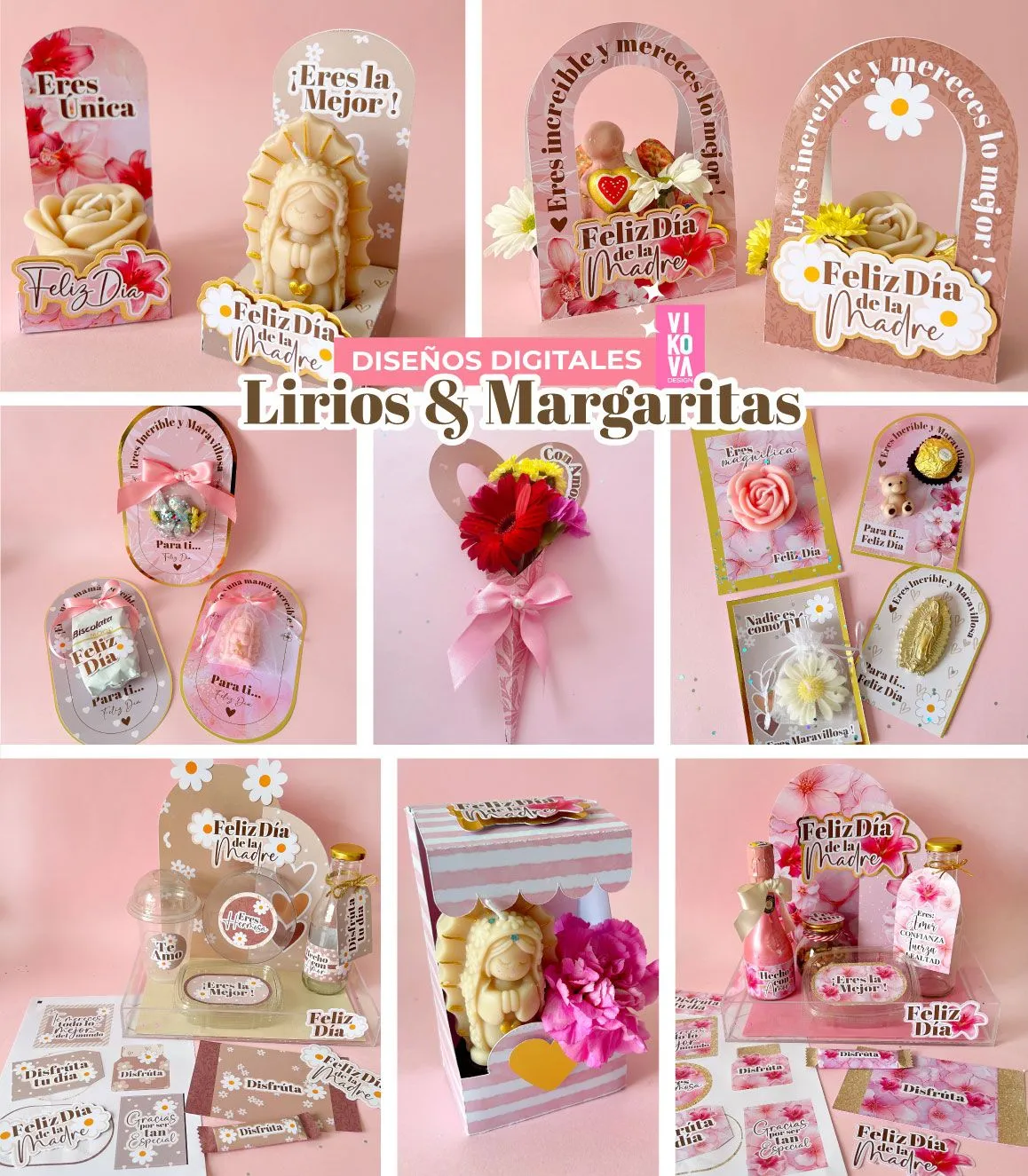 VIKOVA DESIGN Plantillas Digitales de Papeleria Creativa Plantillas de disenos de Lirios y Margaritas