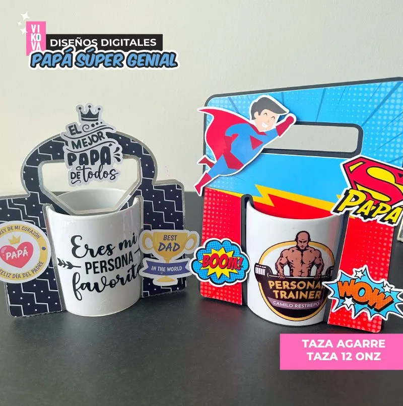 VIKOVA DESIGN Plantillas Digitales de Papeleria Creativa Plantillas de empaque para tazas para Papa