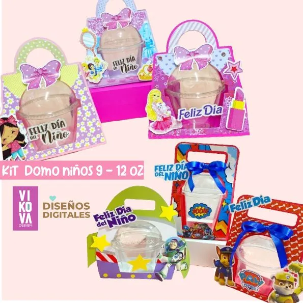 VIKOVA DESIGN Plantillas Digitales de Papeleria Creativa Plantillas de empaques para vasos domos infantiles