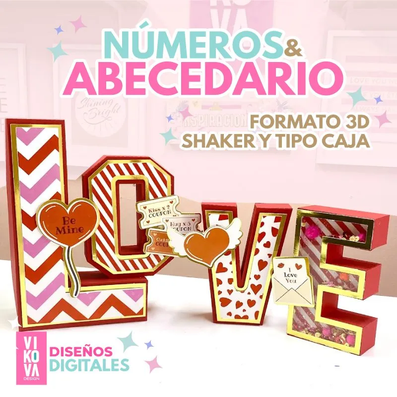 VIKOVA DESIGN Plantillas Digitales de Papeleria Creativa Plantillas de letras 3d y numeros con cameo