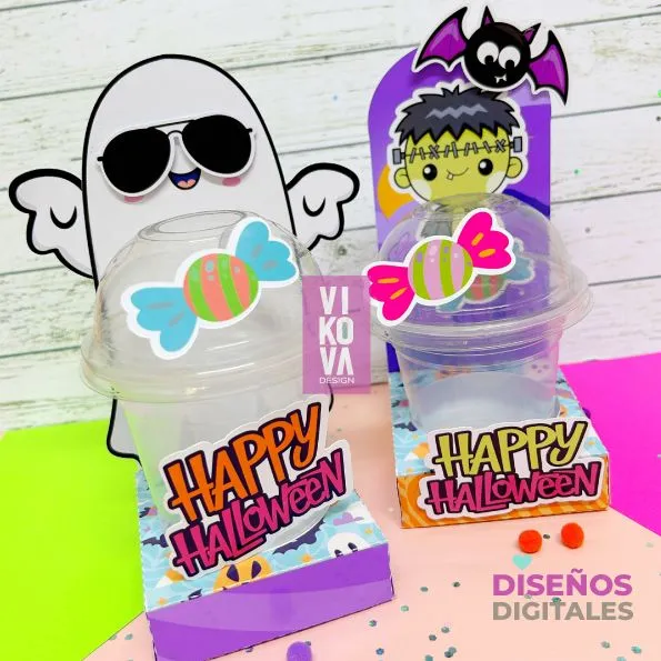 VIKOVA DESIGN Plantillas Digitales de Papeleria Creativa Plantillas de portavasos domos de Halloween