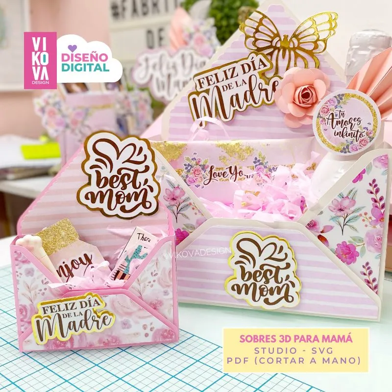 VIKOVA DESIGN Plantillas Digitales de Papeleria Creativa Plantillas de sobre 3d para mujeres