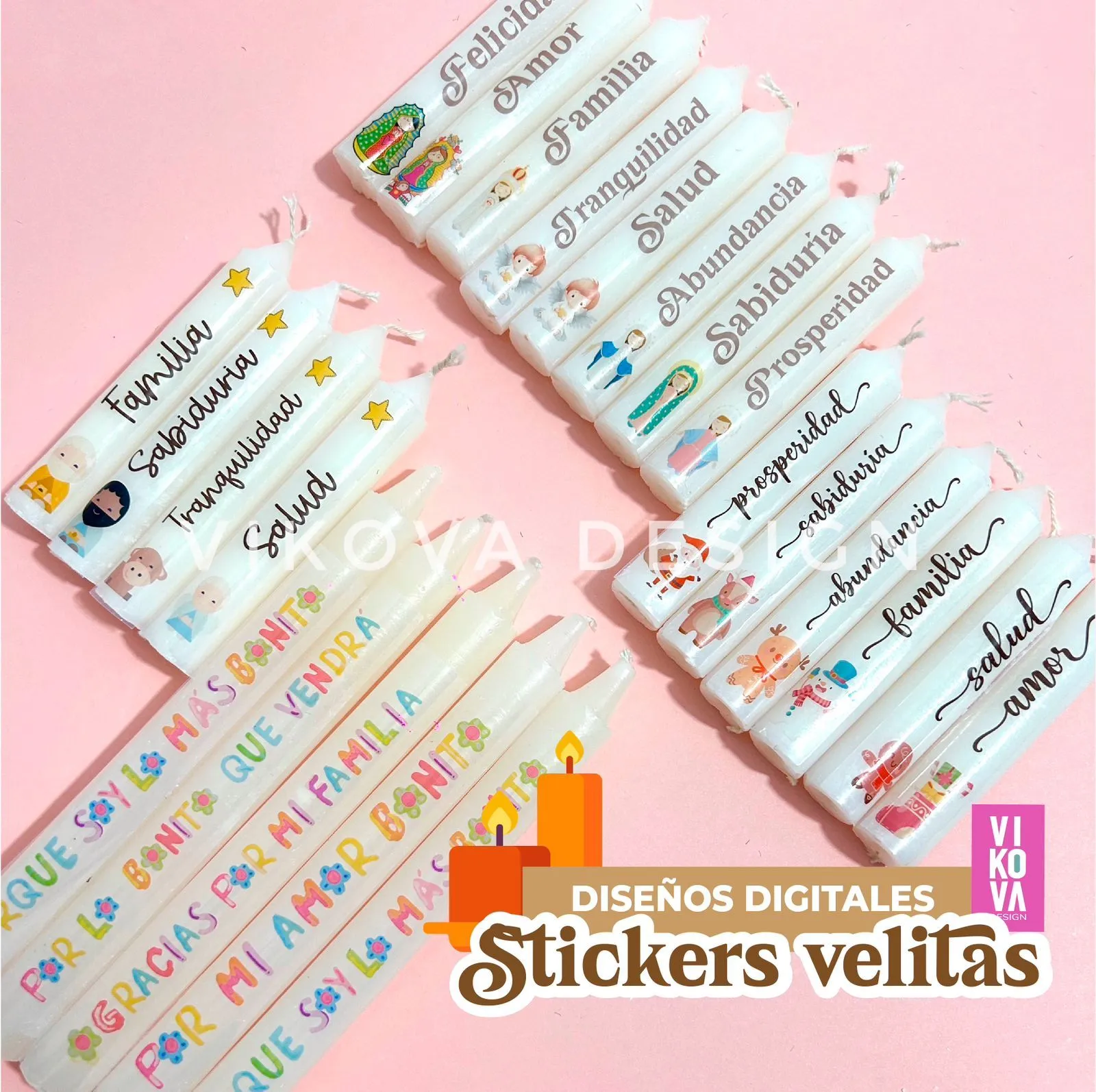VIKOVA DESIGN Plantillas Digitales de Papeleria Creativa Plantillas de stickers para velas