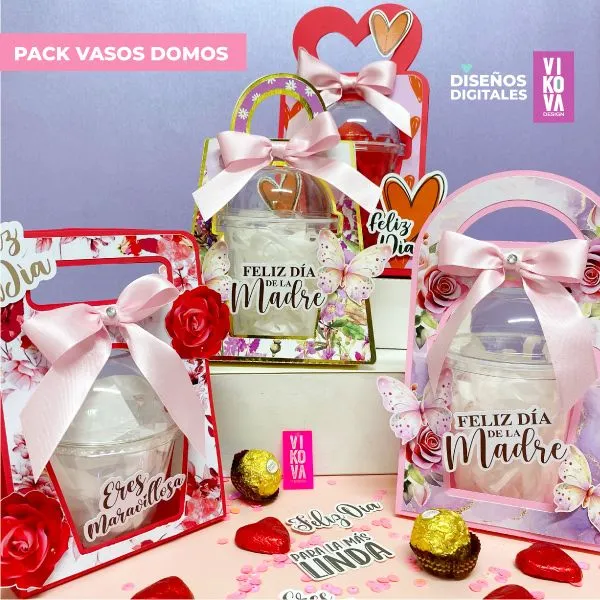 VIKOVA DESIGN Plantillas Digitales de Papeleria Creativa Plantillas para empaques de vasos domos para mujeres