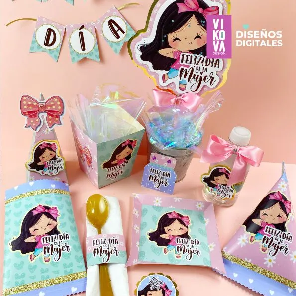 VIKOVA DESIGN Plantillas Digitales de Papeleria Creativa Plantillas para kit de fiesta o bandeja decorativa de mujer